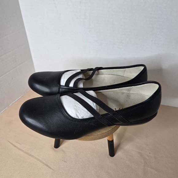 KURU Shoes - Kuru Bella Black Leather Mary Jane Flats Elastic Straps Orthotic Support 9.5